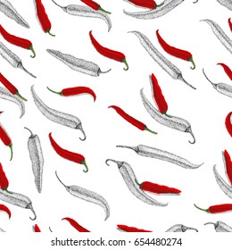 chili pepper. seamless pattern. freehand drawing
