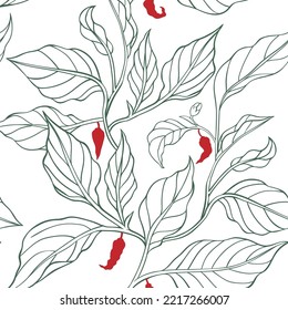 Chili pepper seamless pattern, line pattern on spices for kitchen or fabric