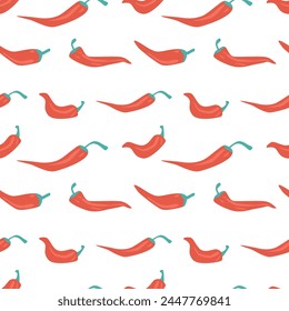 Chili pepper seamless pattern. Mexican food symbol repeat background. Hot vegetable endless cover. Vector flat illustration.