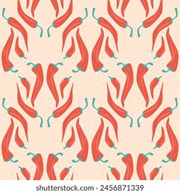 Chili pepper seamless pattern. Mexican food symbol repeat background. Hot vegetable endless cover. Vector flat illustration.