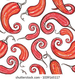 Chili pepper seamless pattern. Set of backgrounds with red hot chili peppers. Seamless pattern illustration vector