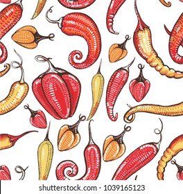 Chili pepper seamless pattern. Set of backgrounds with red hot chili peppers. Seamless pattern illustration vector