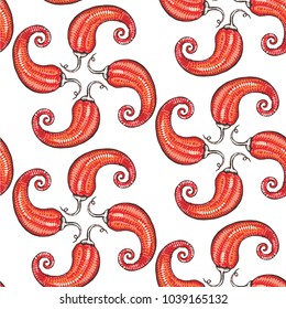Chili pepper seamless pattern. Set of backgrounds with red hot chili peppers. Seamless pattern illustration vector