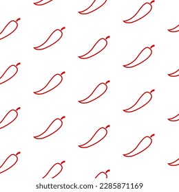 Chili pepper, seamless pattern, vector. Red chili pepper on a white background.