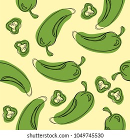 Chili Pepper Seamless Wallpaper. Jalapeño Background.