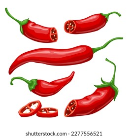 chili pepper set cartoon. vegetable food, red hot, mexican fresh, spicy spice, cooking ingredient, organic chili pepper vector illustration