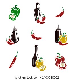 Chili and pepper set. Collection icon pepper. Vector