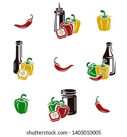 Chili and pepper set. Collection icon pepper. Vector