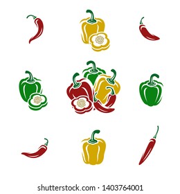 Chili and pepper set. Collection icon pepper. Vector