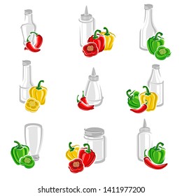 Chili and pepper set. Collection icon pepper. Vector