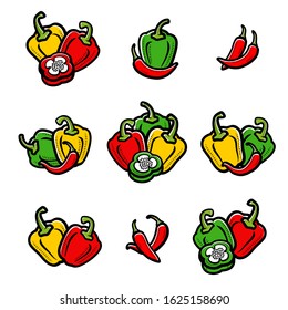 Chili and pepper set. Collection icon pepper. Vector