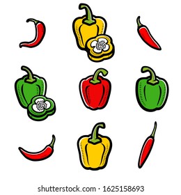 Chili and pepper set. Collection icon pepper. Vector