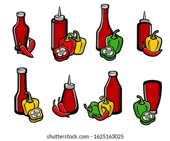 Chili and pepper set. Collection icon pepper. Vector