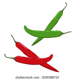 Pimienta de chile, conjunto de ícono de chile verde y rojo aislado en el fondo blanco, ilustración vectorial.