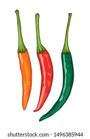 Chili pepper .Set of orange, green and red hot peppers.