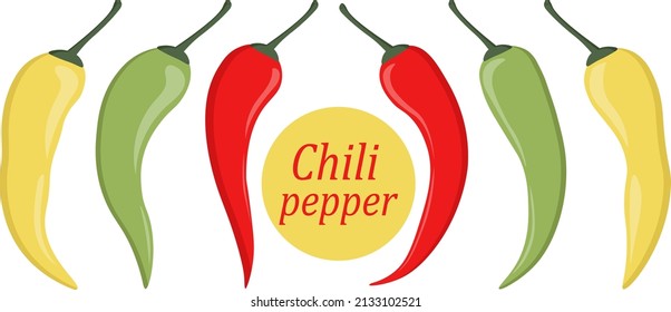 Juego de pimienta chile. Pimientos de chile rojos, verdes y amarillos. Imagen del vector