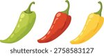 Chili Pepper Set in Three Colors, Spicy Food Illustration Collection