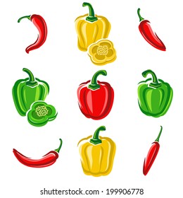 Chili and pepper set. Vector