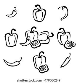 Chili and pepper set. Vector