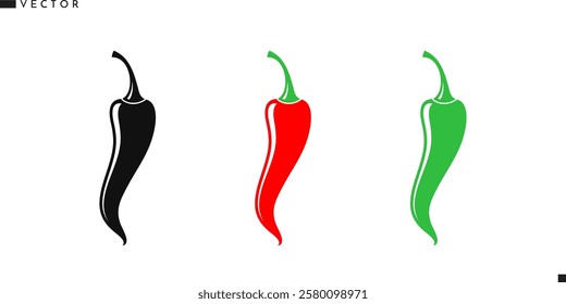 Chili pepper silhouette. Abstract vegetable vector. Red green and black chili pepper