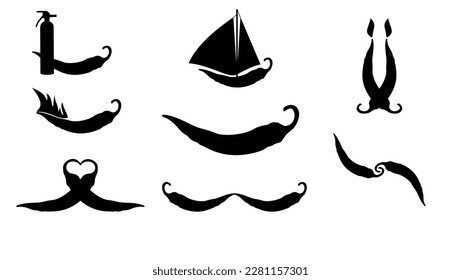 chili pepper silhouette, icon and illustration set