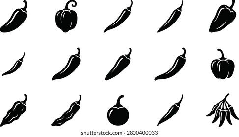 Chili Pepper Silhouette Icon Set Vector Jalapeno Habanero Cayenne Poblano Pepper Icons