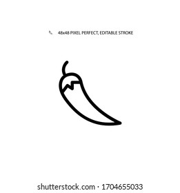 Chili pepper simple black line web icon vector illustration. Editable stroke. 48x48 Pixel Perfect.