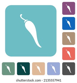 Chili pepper solid white flat icons on color rounded square backgrounds