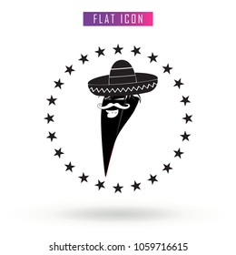 Chili Pepper Sombrero Black Vector Icon Spicy Mexican Hot food Vegetable