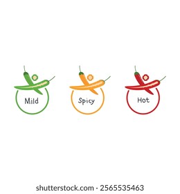 Chili pepper spice levels. Hot pepper sign.On a transparent background. With fire flame for packaging spicy food.