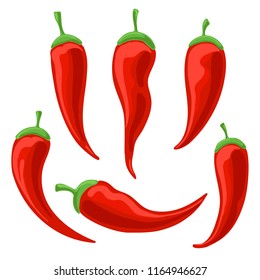 Chili pepper. Spicy food symbols, vector red mexican peppers icons isolated on white background