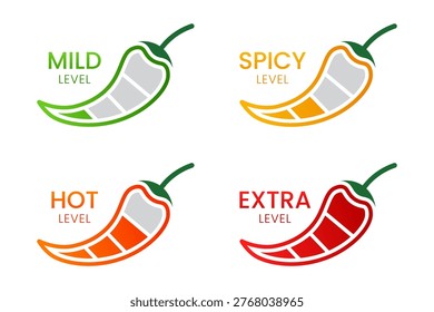 Chili Pepper Spicy Level Icon Set with Mild Medium Hot and Extra Indicators