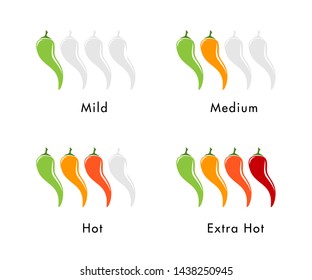 Chili pepper spicy levels emblems. Vector design elements.