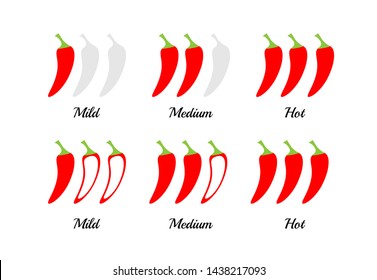 Chili pepper spicy levels. Vector isolated rating symbols.