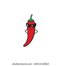 Chili pepper with sunglasses playful cartoon vegetable style Vector illustration
