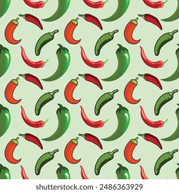 Chili Pepper Varieties Seamless Vector Pattern Design