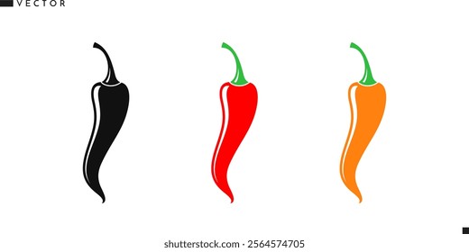 Chili pepper vector. Abstract vegetable silhouette. Isolated chili peppers on white background