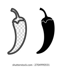 Ícones de vetor de pimenta chili, contorno e design sólido