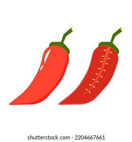 Chilischoten, Vektorgrafik, einzeln auf weißem Hintergrund. Rotes Chililogo-Design. Roter heißer Pfeffer.