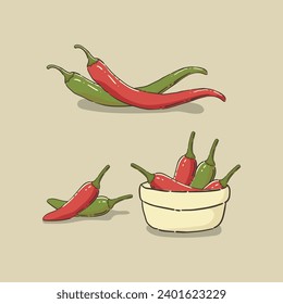 Chili Pepper Vector  And Illustration Vintage Color