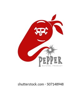 chili pepper vector logo illustration, isolated on white background. Hot and spice chili pepper logo, skull and bones, mexican cuisine