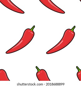 Chili pepper vector seamless illustration.  Outline red pepper, hot, spicy food, mexican food.