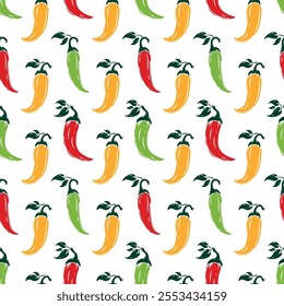 Chili Pepper Vector Seamless Pattern. Hot Chilli Taste. Spicy Food. Hand drawn illustration