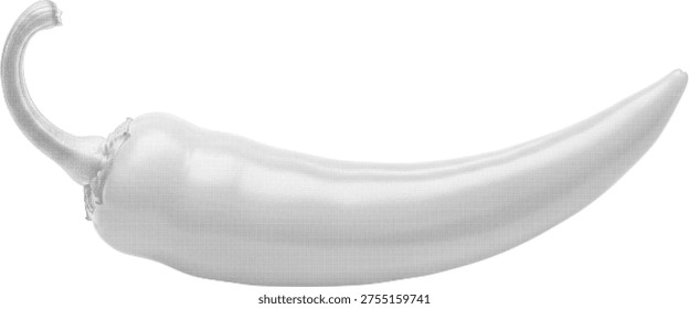 Chili pepper vegetable halftone design concept with black dots texture and organic curving shape isolated on white background.