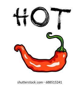 Chili pepper vegetable. Hand drawn sketch doodle vector illustration. Outline. Isolated. Cartoon illustration for market, cafe, menu, vegan shop, design greeting cards, poster, package. Healthy food