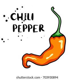 Chili pepper vegetable. Hand drawn sketch doodle vector illustration. Outline. Isolated. Cartoon illustration for market, cafe, menu, vegan shop, design greeting cards, poster, package. Healthy food