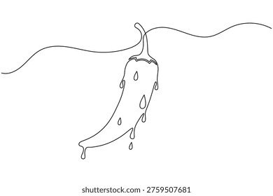 Chili pepper with water drops continuous one line drawing minimalist spicy food vector Illustration