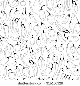 Chili peppers background, hand drawn food pattern