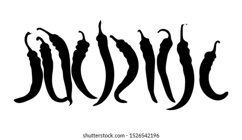 Chili peppers. Black silhouettes on a white background. Vector illustration isolated