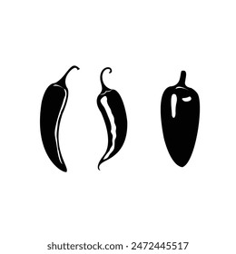 Chili peppers Black and white silhouette vector illustration